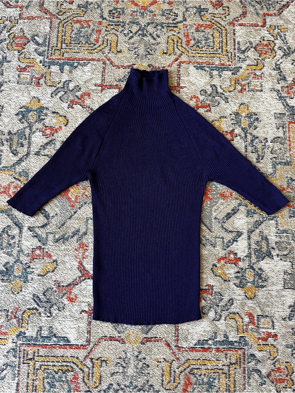 Brunello Cucinelli Navy Ribbed Mock Neck Sweater